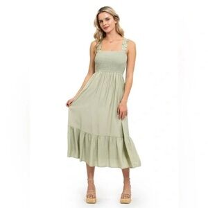 August Sky Green Ruffled Maxi Dress, Size Small